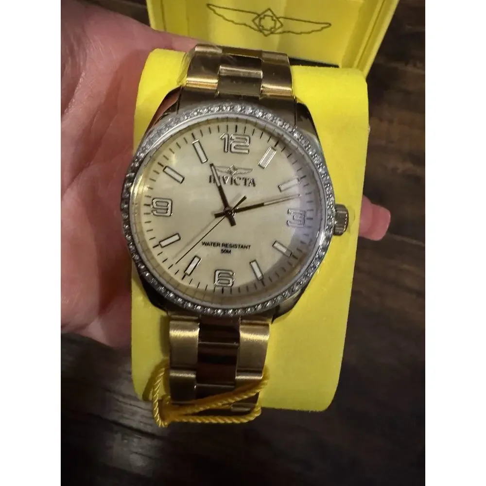 Invicta Specialty Lautus Gold Mother Pearl Dial Crystal Unisex Watch 38mm
